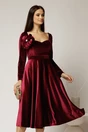 Rochie DY Fashion din catifea bordo cu decolteu inima si accesoriu la bust, 1, dyfashion.ro