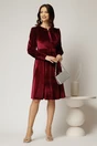 Rochie DY Fashion din catifea bordo cu funda si brosa la guler, 3, dyfashion.ro