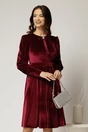 Rochie DY Fashion din catifea bordo cu funda si brosa la guler, 1, dyfashion.ro