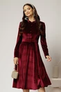 Rochie DY Fashion din catifea bordo cu nasturi imbracati si curea in talie, 1, dyfashion.ro