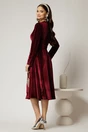 Rochie DY Fashion din catifea bordo cu nasturi imbracati si curea in talie, 2, dyfashion.ro