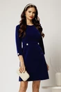 Rochie DY Fashion din catifea fixa albastra cu nasturi pe talie, 1, dyfashion.ro
