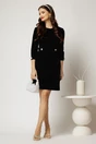 Rochie DY Fashion din catifea fixa neagra cu nasturi pe talie, 3, dyfashion.ro
