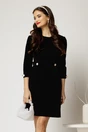 Rochie DY Fashion din catifea fixa neagra cu nasturi pe talie, 1, dyfashion.ro