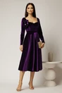 Rochie DY Fashion din catifea mov cu decolteu inima si accesoriu la bust, 3, dyfashion.ro