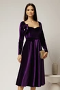 Rochie DY Fashion din catifea mov cu decolteu inima si accesoriu la bust, 1, dyfashion.ro