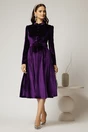 Rochie DY Fashion din catifea mov cu nasturi imbracati si curea in talie, 3, dyfashion.ro