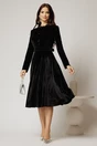 Rochie DY Fashion din catifea neagra cu nasturi imbracati si curea in talie, 3, dyfashion.ro
