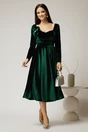 Rochie DY Fashion din catifea verde cu decolteu inima si accesoriu la bust, 3, dyfashion.ro