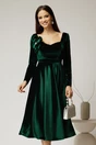 Rochie DY Fashion din catifea verde cu decolteu inima si accesoriu la bust, 1, dyfashion.ro