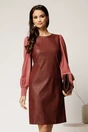 Rochie DY Fashion din piele ecologica burgundy cu maneci din voal roz, 1, dyfashion.ro