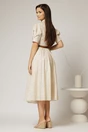 Rochie DY Fashion din poplin bej cu buline cu guler dublu si nasture la guler, 2, dyfashion.ro