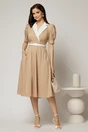 Rochie DY Fashion din poplin bej cu guler in contrast si curea in talie, 3, dyfashion.ro