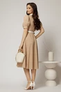 Rochie DY Fashion din poplin bej cu guler in contrast si curea in talie, 2, dyfashion.ro