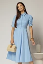 Rochie DY Fashion din poplin bleu cu guler dublu si nasture la guler, 1, dyfashion.ro