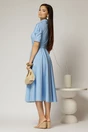 Rochie DY Fashion din poplin bleu cu guler dublu si nasture la guler, 2, dyfashion.ro