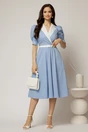 Rochie DY Fashion din poplin bleu cu guler in contrast si curea in talie, 3, dyfashion.ro