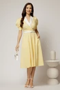 Rochie DY Fashion din poplin galben cu guler in contrast si curea in talie, 3, dyfashion.ro