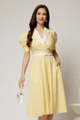 Rochie DY Fashion din poplin galben cu guler in contrast si curea in talie, 1, dyfashion.ro