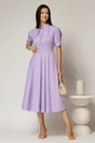 Rochie DY Fashion din poplin lila cu guler dublu si nasture la guler, 3, dyfashion.ro