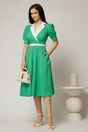 Rochie DY Fashion din poplin verde cu guler in contrast si curea in talie, 3, dyfashion.ro