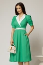 Rochie DY Fashion din poplin verde cu guler in contrast si curea in talie, 1, dyfashion.ro