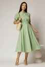 Rochie DY Fashion din poplin verde fistic cu guler dublu si nasture la guler, 3, dyfashion.ro