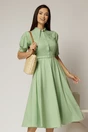 Rochie DY Fashion din poplin verde fistic cu guler dublu si nasture la guler, 1, dyfashion.ro
