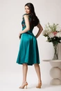 Rochie DY Fashion din satin verde cu broderie la bust si pene la umeri, 2, dyfashion.ro