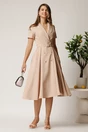 Rochie DY Fashion din stofa bej cu nasturi si curea in talie, 3, dyfashion.ro