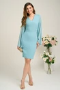Rochie DY Fashion din stofa bleu cu maneci ample din voal, 4, dyfashion.ro