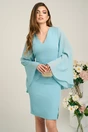 Rochie DY Fashion din stofa bleu cu maneci ample din voal, 1, dyfashion.ro