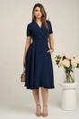 Rochie DY Fashion din stofa bleumarin cu nasturi si curea in talie