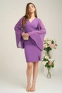 Rochie DY Fashion din stofa mov cu maneci ample din voal