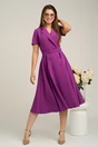 Rochie DY Fashion din stofa mov cu nasturi si curea in talie