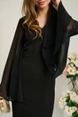 Rochie DY Fashion din stofa neagra cu maneci ample din voal