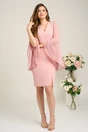 Rochie DY Fashion din stofa roz cu maneci ample din voal
