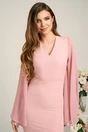 Rochie DY Fashion din stofa roz cu maneci ample din voal