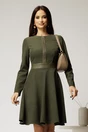 Rochie DY Fashion din stofa velur kaki cu fermoar metalic decorativ și inserții din piele, 1, dyfashion.ro