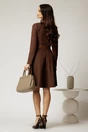 Rochie DY Fashion din stofa velur maro cu fermoar metalic decorativ și inserții din piele, 2, dyfashion.ro