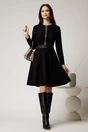 Rochie DY Fashion din stofa velur neagra cu fermoar metalic decorativ și inserții din piele, 3, dyfashion.ro