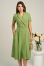 Rochie DY Fashion din stofa verde cu nasturi si curea in talie