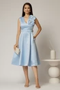 Rochie DY Fashion din tafta bleu cu floare ampla cu perla pe umar, 3, dyfashion.ro