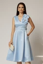 Rochie DY Fashion din tafta bleu cu floare ampla cu perla pe umar, 1, dyfashion.ro