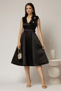 Rochie DY Fashion din tafta neagra cu floare ampla cu perla pe umar, 3, dyfashion.ro