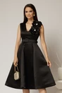 Rochie DY Fashion din tafta neagra cu floare ampla cu perla pe umar, 1, dyfashion.ro