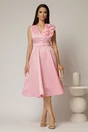 Rochie DY Fashion din tafta roz cu floare ampla cu perla pe umar, 3, dyfashion.ro