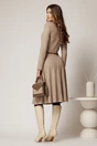 Rochie DY Fashion din tricot beige cu curea subtire si fusta clos, 2, dyfashion.ro