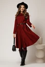 Rochie DY Fashion din tricot burgundy cu curea subtire si fusta clos, 3, dyfashion.ro
