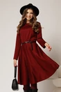 Rochie DY Fashion din tricot burgundy cu curea subtire si fusta clos, 1, dyfashion.ro
